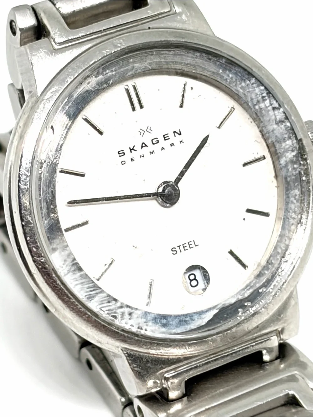 Vintage Skagen Stainless Steel Analog Diamond Wrist Watch Working New Battery